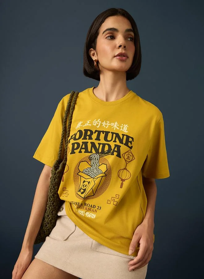 Difference Of Opinion Mustard Short Sleeve Printed Oversized T-Shirt