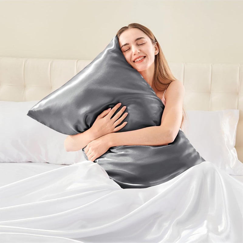 BEDELITE Satin Body Pillow Cover - Super Soft and Cooling Pillowcase (20"x54", Dark Grey) - Image 2