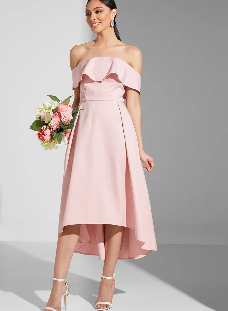 Chi-Chi London Ruffle Detail Bardot Dress