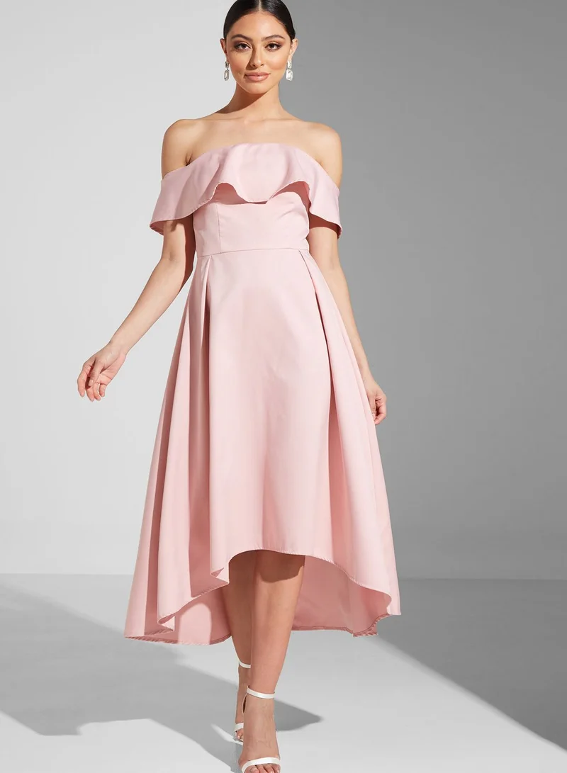 Chi-Chi London Ruffle Detail Bardot Dress