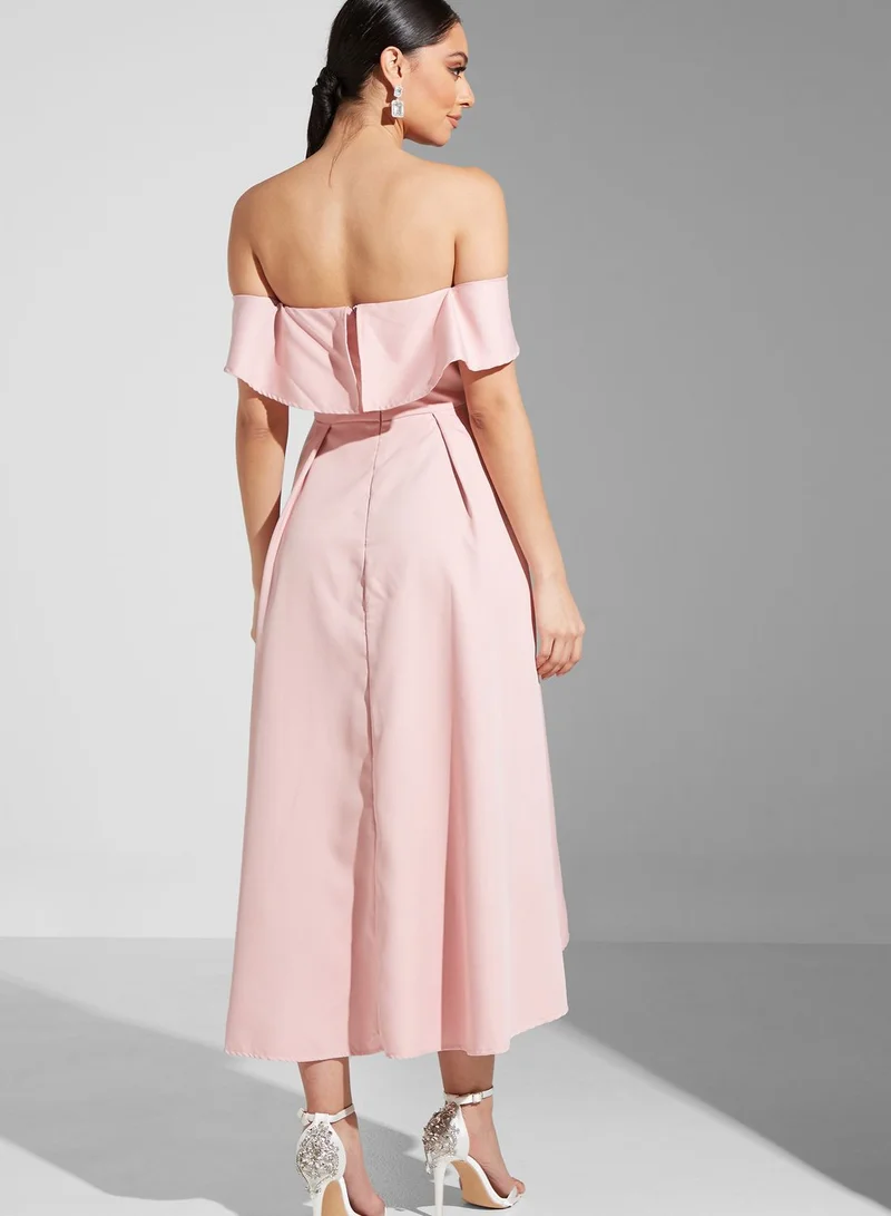 Chi-Chi London Ruffle Detail Bardot Dress