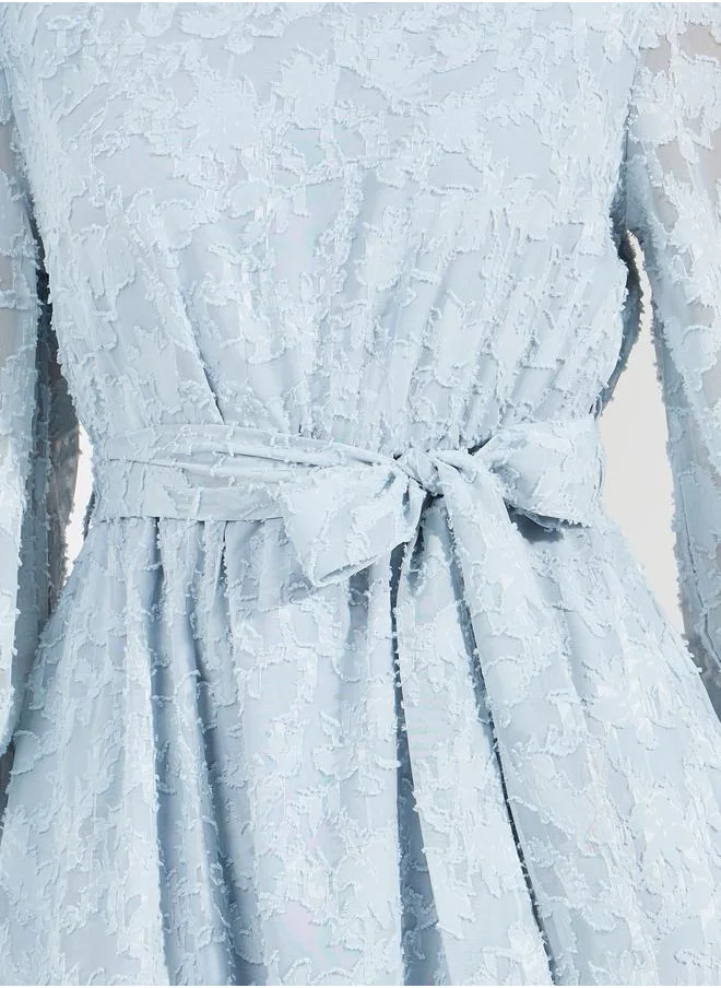 Styli Square Neck Burnout Textured Midi Dress