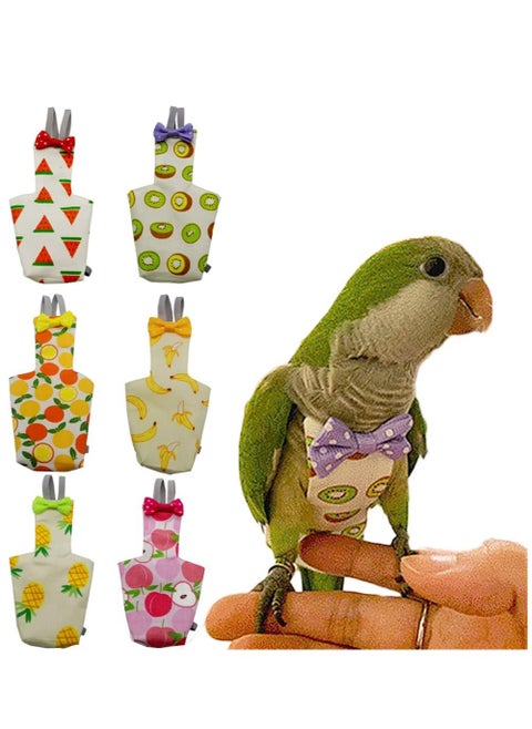 6 Pieces Bird Diapers, Washable Reusable Parrots Nappy with Waterproof Inner Layer Soft Small Pet Birds Flight Suit for Budgie Parakeet Cockatiel