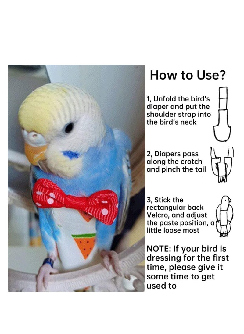 6 Pieces Bird Diapers, Washable Reusable Parrots Nappy with Waterproof Inner Layer Soft Small Pet Birds Flight Suit for Budgie Parakeet Cockatiel