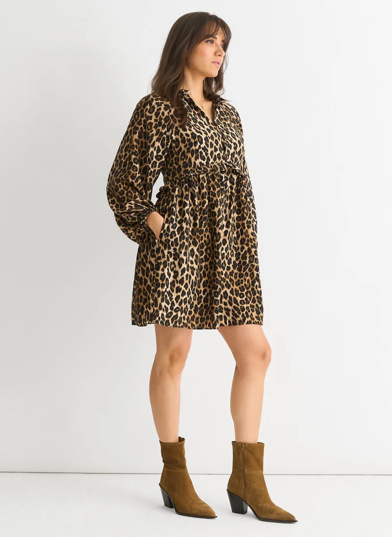 Gini London  Brown Animal Smock Mini Dress for Women | Best Price UAE