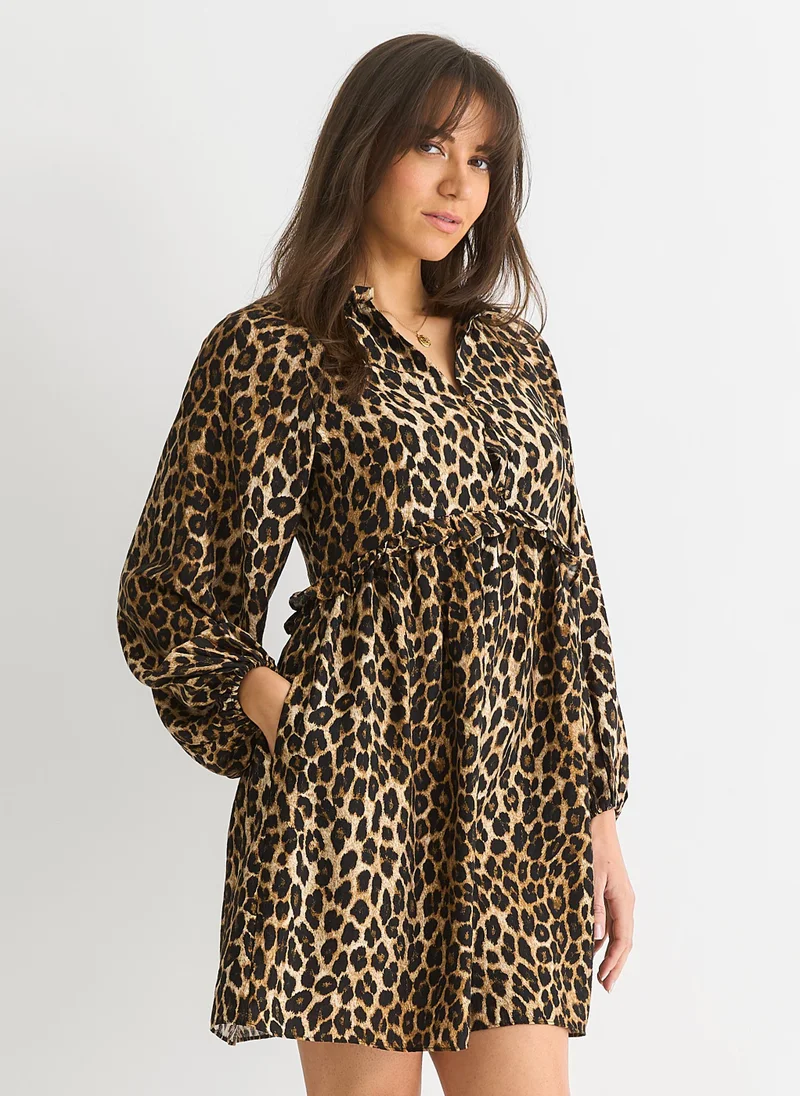 Gini London  Brown Animal Smock Mini Dress for Women | Best Price UAE