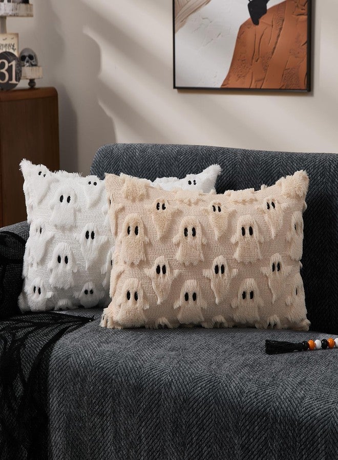DFXSZ Halloween Pillow Covers 12x20 inch Ghost Decor Beige Halloween Lumbar Pillow Covers Decorative for Halloween Home Decor for Sofa 095B - Image 2