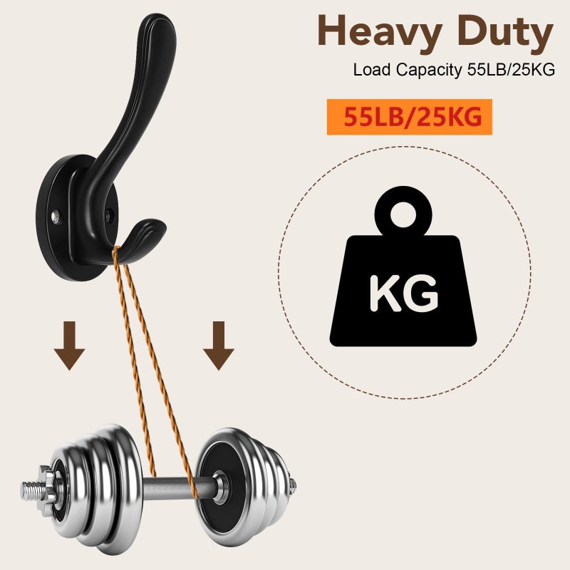 Dntorx 4 Pack Black Towel Hooks, Heavy Duty Coat Hooks Wall Mounted Metal Double Hook Bathroom Wall Robe Hooks for Hanging Towel Key Coats Hat Robe Clothes - Image 3