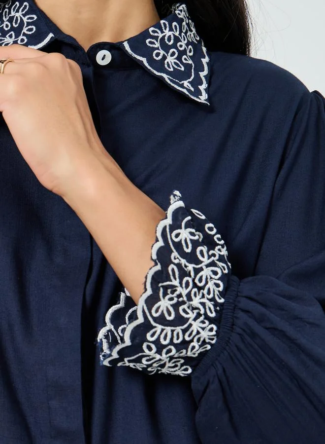 Styli Navy Embroidered Collar Shirt