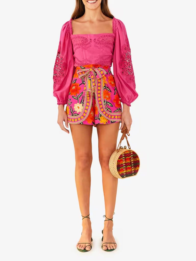 Breoklla Women's Boho Wrap Skort High Waist Mini Flowy Floral Skirt Shorts for Beach Vacation Summer Festival Outfit (2509B,Pink,M) - Image 5