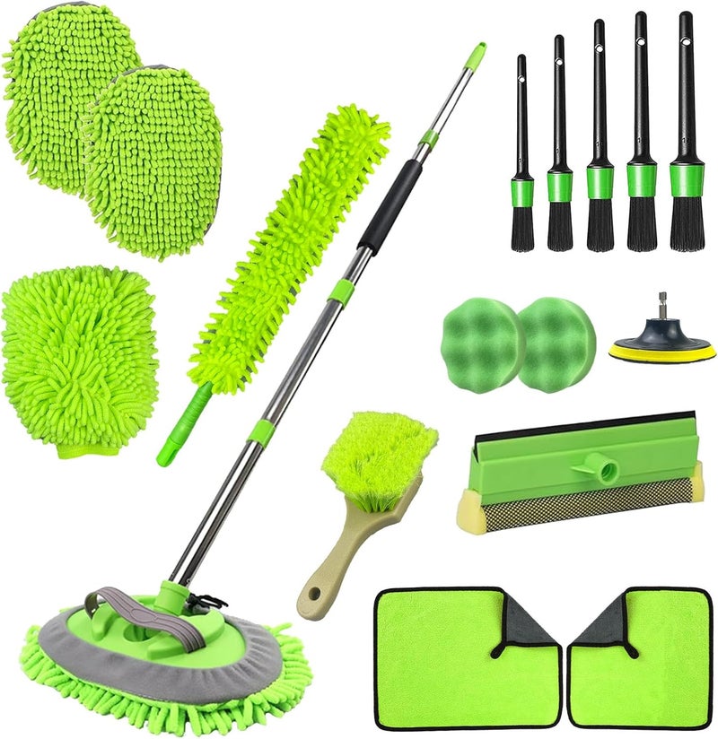 XWGKLN 17 PCS Car Cleaning Kit with Microfiber Mop and Mittens for Detailing - Image 1