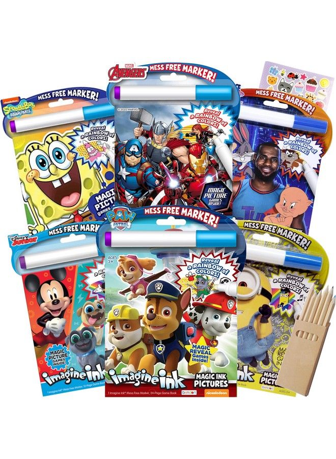 Bendon Publishing Imagine Ink Assorted Set Of Coloring Books For Boys Mess Free Invisible With Play Sticker Bonus & Wood Coloring Pencils Fun Favors Stickers Bulk - Image 1