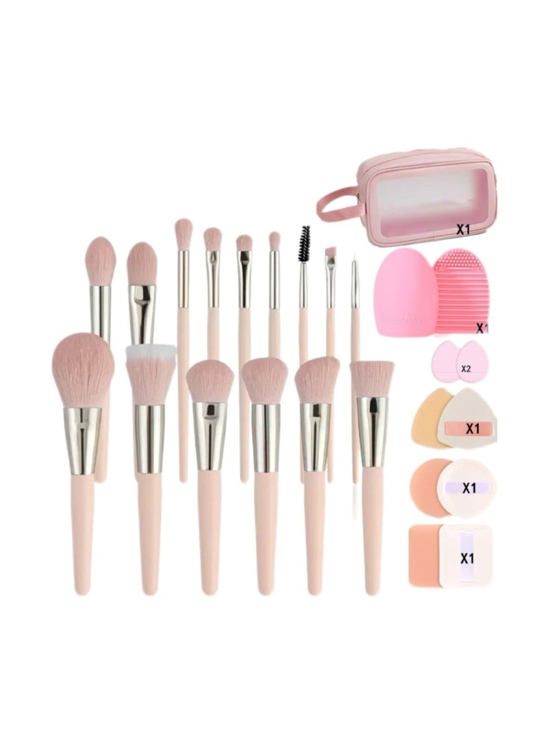 جودي مجموعة فرش مكياج نباتية من 22 قطعة بمقابض خشبية وردية وحقيبة غسيل، مصنوعة من ألياف صناعية ناعمة وكثيفة - للاستخدام الاحترافي واليومي (وردي) - Image 1