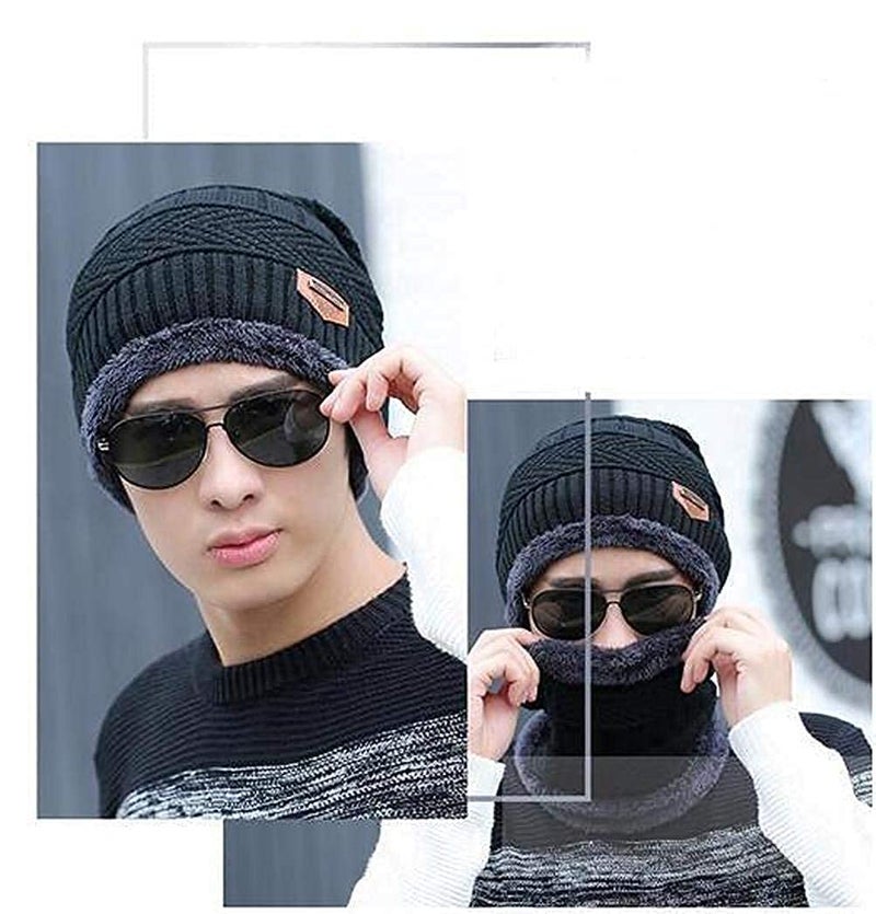 Unisex Woolen Beanie/Winter Cap & Neck Warmer Muffler Combo Winters for Men & Women