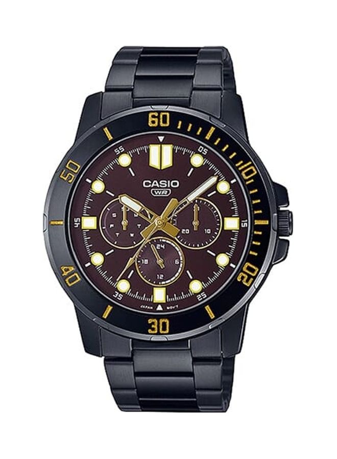 كاسيو ساعة كاسيو رجالية انالوج بعقارب متعددة ومينا لون بني وبسوار ستانلس ستيل MTP-VD300B-5EUDF - Image 1