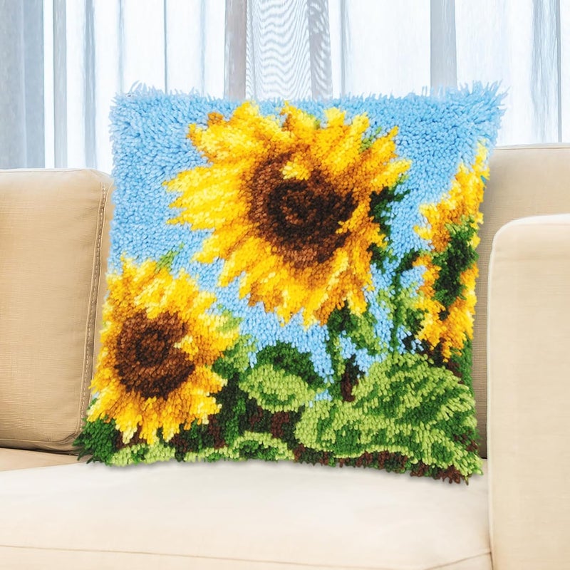 LAPATAIN Latch Hook Kits for DIY Throw Pillow Cover,Sunflower Needlework Cushion Cover Hand Craft Crochet for Great Family 17x17inch - Image 4