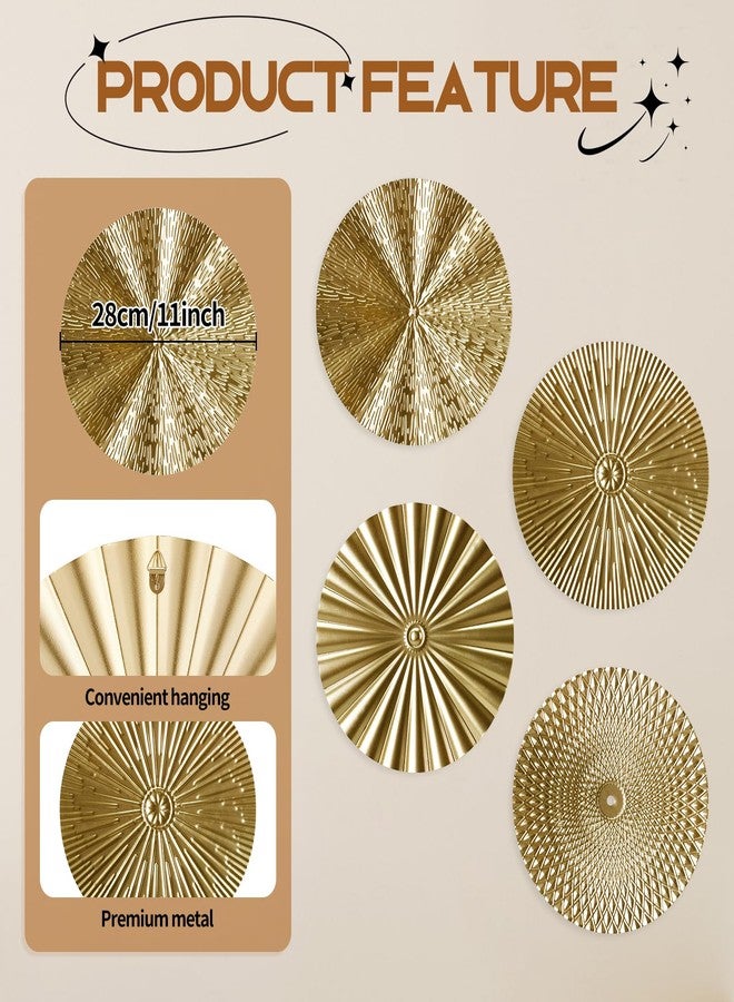 RUNTIVAN 4 Pack Metal Wall Art Decor - 11inch Sunburst Hanging Metal Artwork Decor Wall Art Decorations for Home Living Room Office Gift for Christmas(Gold) - Image 2