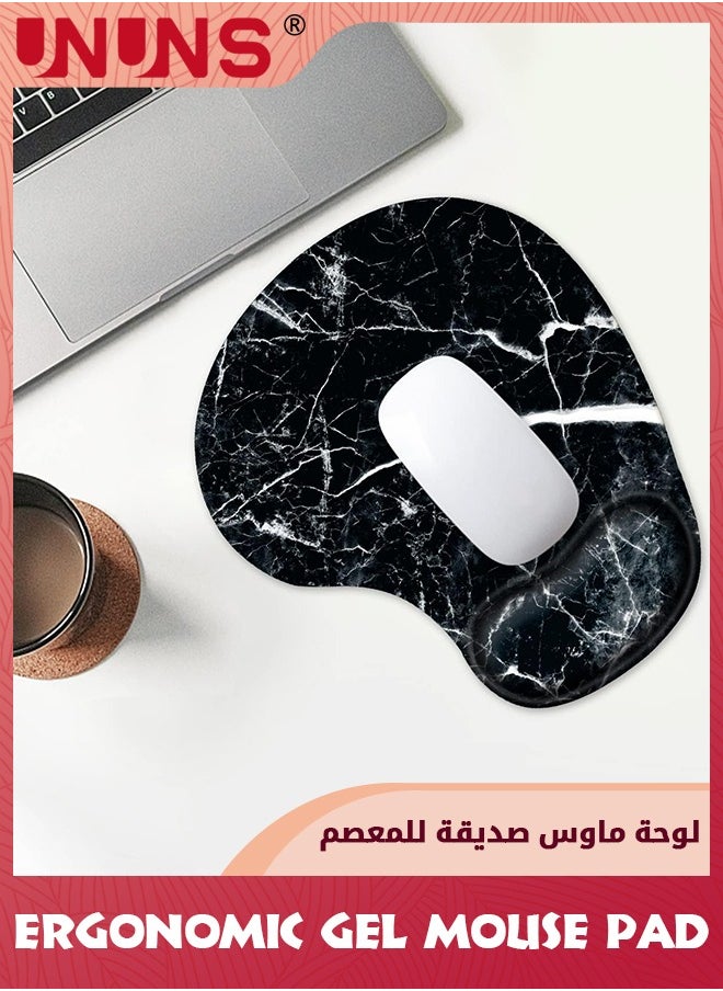 UNUNS - Mouse Pad Wrist Support,Ergonomic Gel Mouse Pad With Wrist Rest,Comfortable Computer Mouse Pad With Non-Slip PU Base,Pain Relief Mousepad For Laptop Easy Typing,Black Marble - Image 1