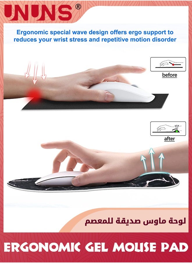 UNUNS - Mouse Pad Wrist Support,Ergonomic Gel Mouse Pad With Wrist Rest,Comfortable Computer Mouse Pad With Non-Slip PU Base,Pain Relief Mousepad For Laptop Easy Typing,Black Marble - Image 1