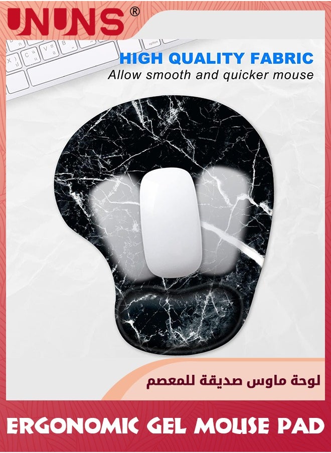 UNUNS - Mouse Pad Wrist Support,Ergonomic Gel Mouse Pad With Wrist Rest,Comfortable Computer Mouse Pad With Non-Slip PU Base,Pain Relief Mousepad For Laptop Easy Typing,Black Marble - Image 1