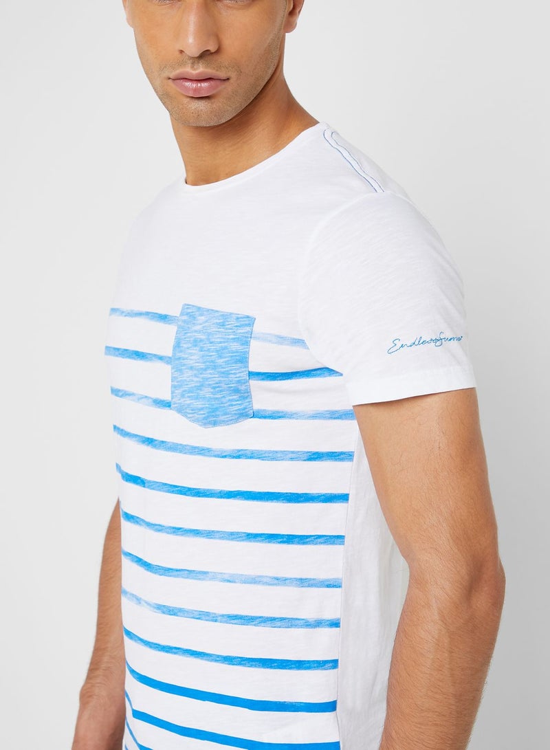 SALSA Contrast Pocket Striped Crew Neck T-Shirt - Image 3
