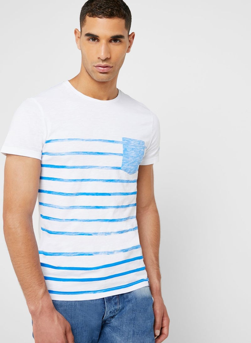 SALSA Contrast Pocket Striped Crew Neck T-Shirt - Image 1