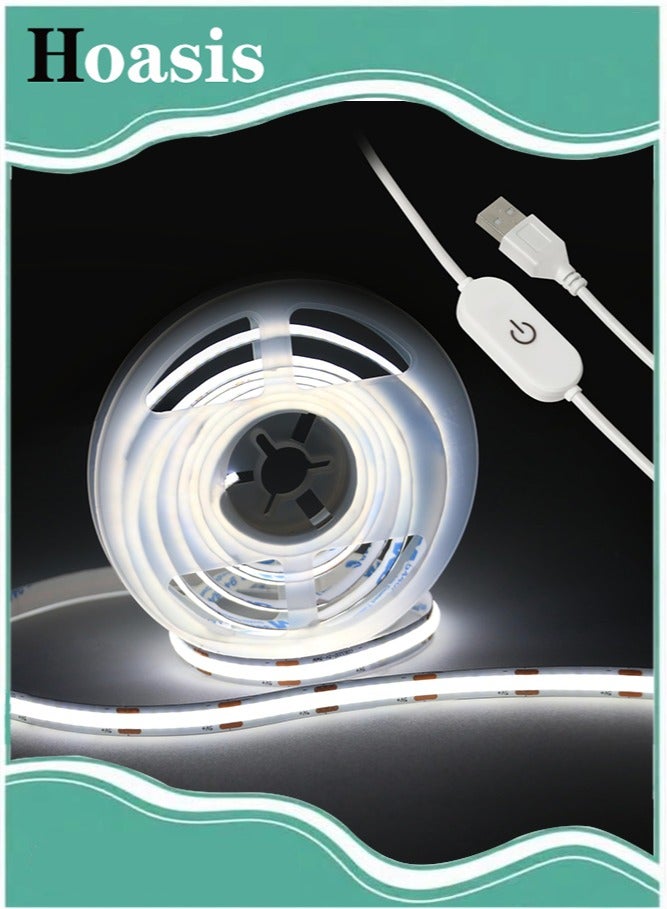 Hoasis LED Strip Lights， 5V USB 6.56ft/2m LEDs Touch stepless Dimmable USB Strip Light， 6000K White 10W Flexible 5v LED Lights for Bedroom，Kitchen, DIY Lighting Room， Decor TV - Image 1