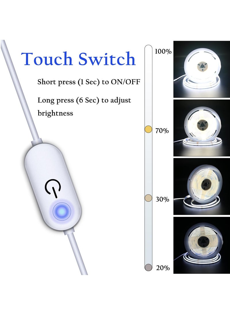 Hoasis LED Strip Lights， 5V USB 6.56ft/2m LEDs Touch stepless Dimmable USB Strip Light， 6000K White 10W Flexible 5v LED Lights for Bedroom，Kitchen, DIY Lighting Room， Decor TV - Image 2