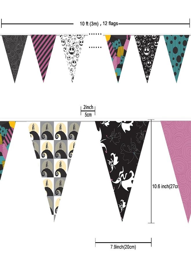 WLWLGLUCK Fabric Pennant Banner for Jack and Sally Themed Party Decorations, Nightmare Christmas Themed Birthday Party Supplies, Holiday Birthday Decors, Halloween Yard Sign - Image 2
