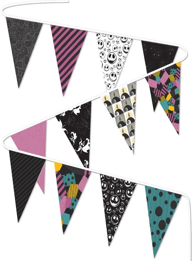 WLWLGLUCK Fabric Pennant Banner for Jack and Sally Themed Party Decorations, Nightmare Christmas Themed Birthday Party Supplies, Holiday Birthday Decors, Halloween Yard Sign - Image 1