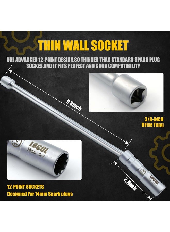 LOGOL 14mm Swivel Magnetic Spark Plug Socket，3/8" Drive x 12" Total Length,12-Point Thin Wall Socket With Enhanced Magnetic Design，Cr-V Steel - Image 4