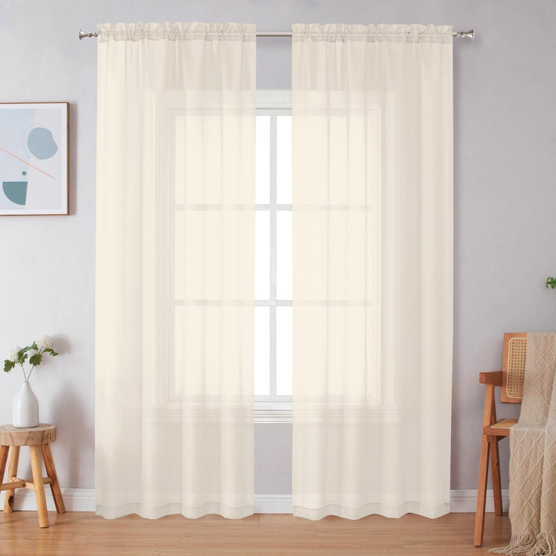 Simplebrand Cream Sheer Curtains 84 Inches Long 2 Panels, Light Filtering Rod Pocket Solid Color Window Sheer Curtain Panels, Elegant Curtains & Drapes for Living Room, Bedroom (Cream, 42" W x 84" L) - Image 1
