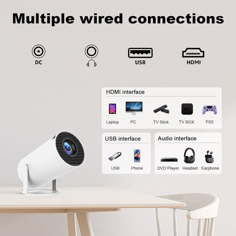 VishBin Mini Smart Projector 4K Full HD 1080P 180° Rotation Portable Projector Small Video Projector Mobile Phone Android OS 11.0 with 2.4/5G WiFi Bluetooth 5.0 Automatic Keystone Correction Home - Image 2