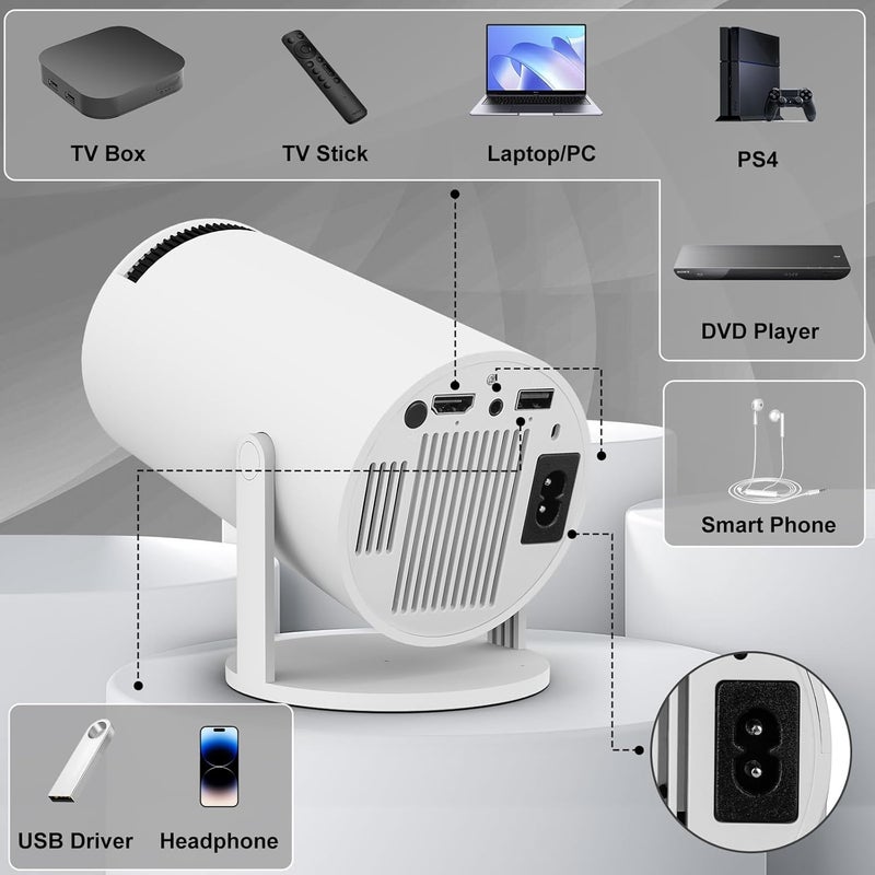 VishBin Mini Smart Projector 4K Full HD 1080P 180° Rotation Portable Projector Small Video Projector Mobile Phone Android OS 11.0 with 2.4/5G WiFi Bluetooth 5.0 Automatic Keystone Correction Home - Image 3