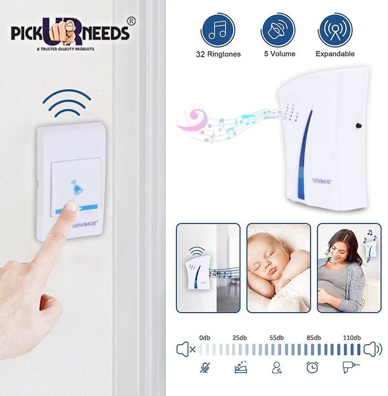 Pick Ur Needs جرس باب لاسلكي بعيد المدى مع نغمات قابلة للتعديل بسهولة مع جهاز تحكم عن بعد للاستخدام المتعدد - Image 4