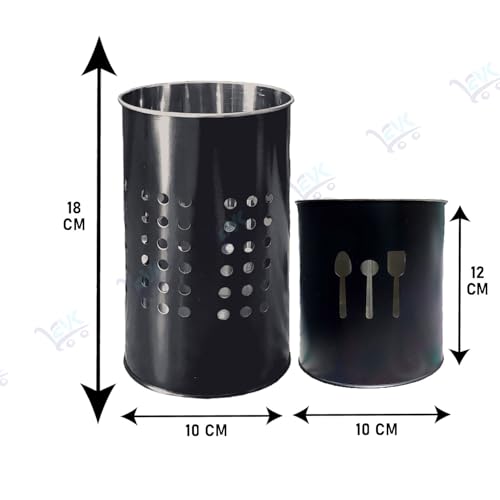 EVK® Self Draining Tableware Storage Box - Spoon, Knife, Fork, Chopstick, Stainless Steel Cutlery Holder Organizer Stand for Kitchen (EVK-Big Dot & Small Spoon Cutlery-Black) - Image 4