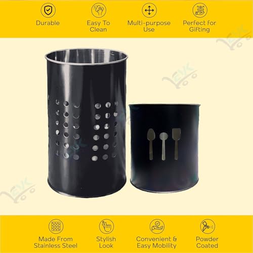EVK® Self Draining Tableware Storage Box - Spoon, Knife, Fork, Chopstick, Stainless Steel Cutlery Holder Organizer Stand for Kitchen (EVK-Big Dot & Small Spoon Cutlery-Black) - Image 3