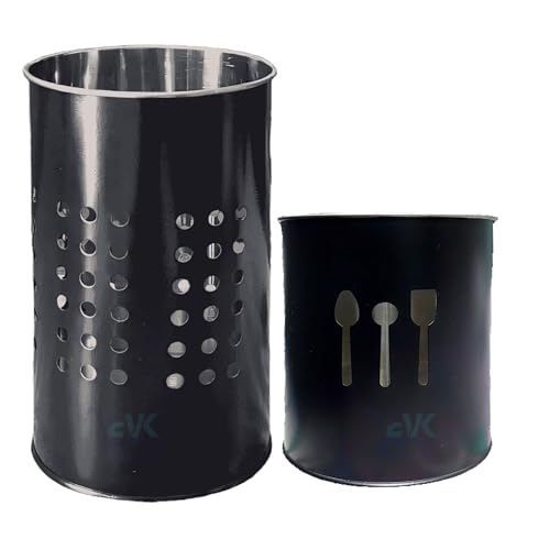 EVK® Self Draining Tableware Storage Box - Spoon, Knife, Fork, Chopstick, Stainless Steel Cutlery Holder Organizer Stand for Kitchen (EVK-Big Dot & Small Spoon Cutlery-Black) - Image 5