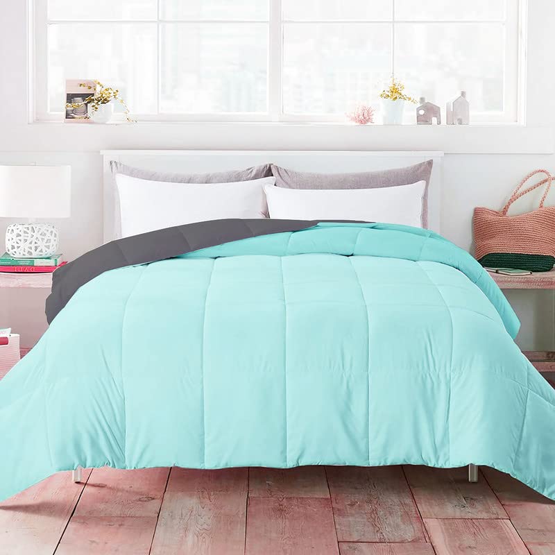 BSB HOME Microfiber Solid Reversible Soft AC Comforter Double Bed Blanket for Summer/All Season (Aqua & Grey, 200GSM, King Size, 90 x 100 inches) - Image 3