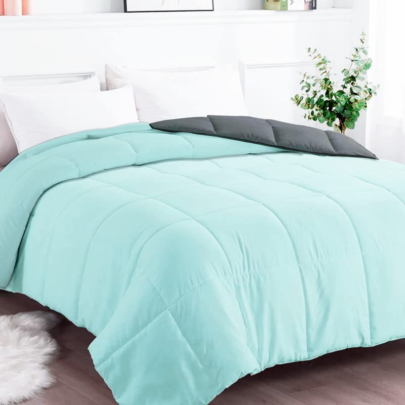 BSB HOME Microfiber Solid Reversible Soft AC Comforter Double Bed Blanket for Summer/All Season (Aqua & Grey, 200GSM, King Size, 90 x 100 inches) - Image 2