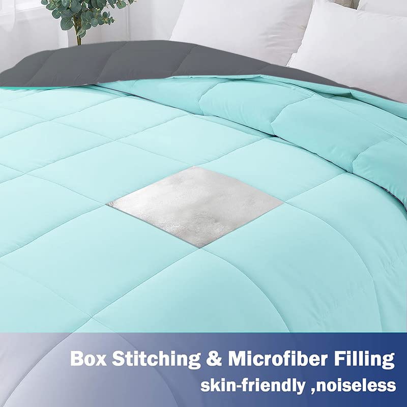 BSB HOME Microfiber Solid Reversible Soft AC Comforter Double Bed Blanket for Summer/All Season (Aqua & Grey, 200GSM, King Size, 90 x 100 inches) - Image 4