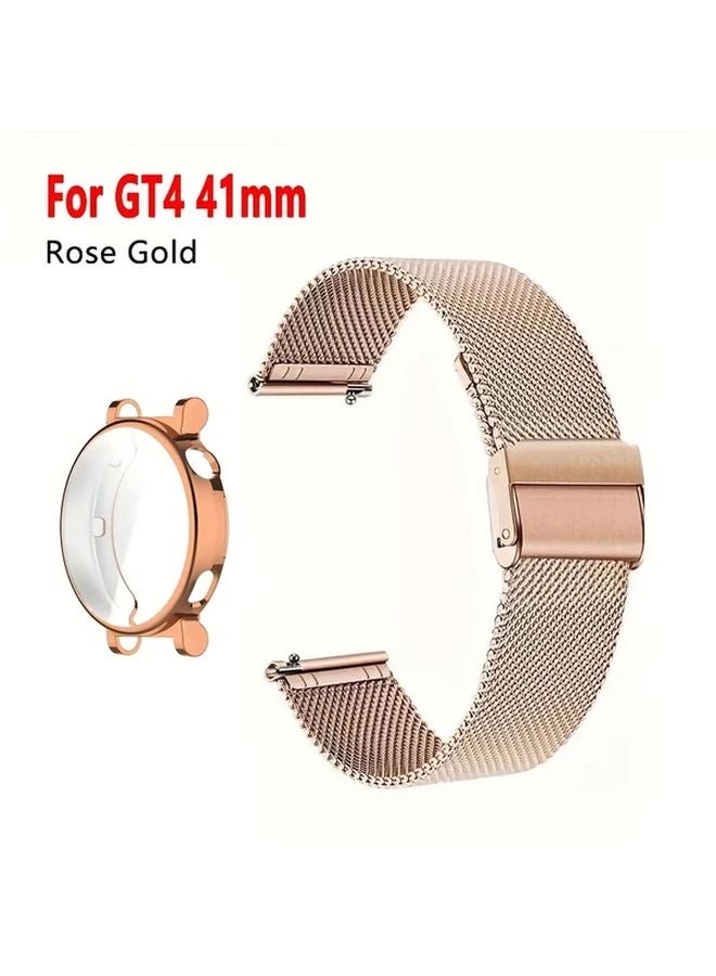 سوار من الفولاذ المقاوم للصدأ بلون وردي ذهبي مع علبة ساعة شبكية لساعة هواوي Watch GT4 مقاس 41 مم لاستبدال الشريط - Image 1