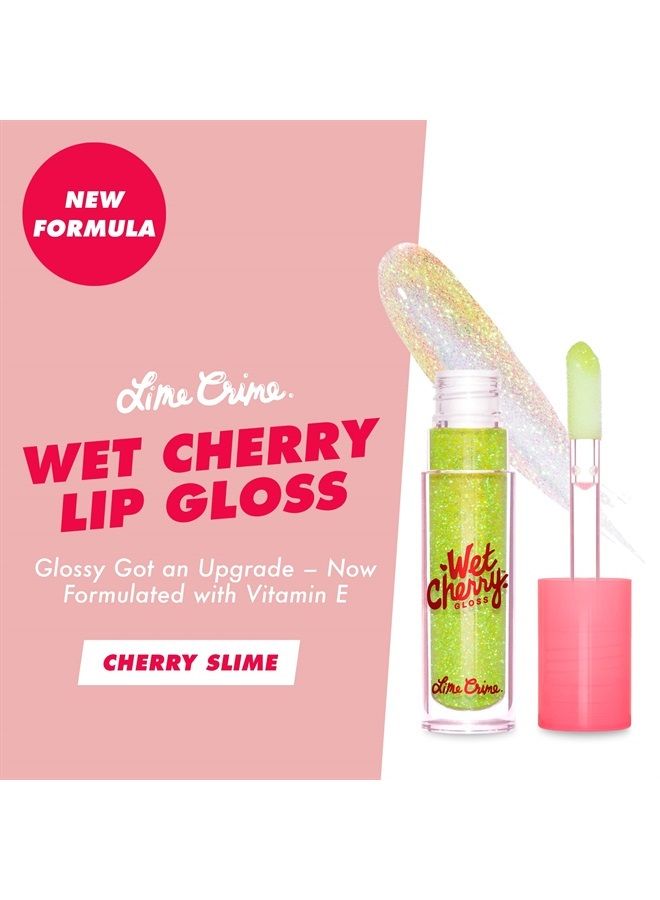 Lime Crime Wet Cherry Lip Gloss, Cherry Slime (Iridescent Lime) - Cherry Scented Lightweight, Plumping & Comfortable Ultra Glossy Sheen That Won't Stick - Long Lasting & Non-Sticky - Vegan Makeup - Image 1