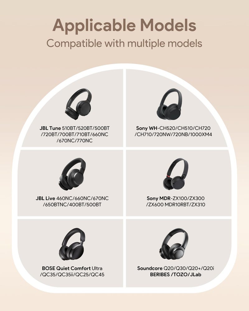 SQERO Headphone Case Soft for JBL Tune 510BT/520BT/500BT/720BT/Sony WH-CH520/510/720/710/BERIBES/SoundCore Q20/30/TOZO/KVIDIO/JLab/Bose, Ultra-Thin Headphones Case Bag Travel Carrying Universal (Beige) - Image 2