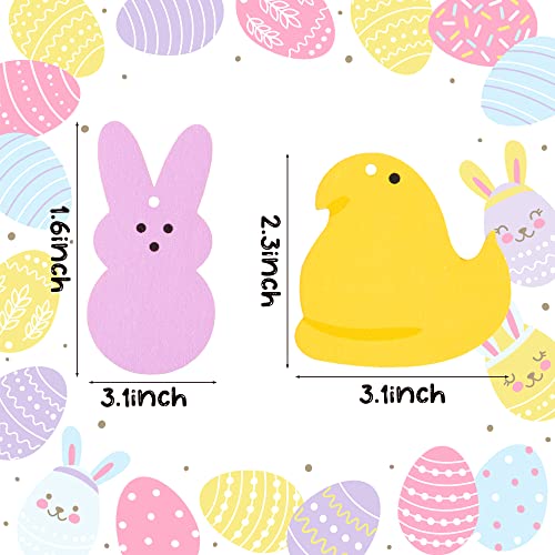 W1cwey Easter Decorative Hanging Ornaments 40 Pcs Easter Peeps Bunny Chick Painted Wooden Hanging Ornament Decor Candy Color Pendant Hello Spring Easter Party Hanging Tree Decorations Art Crafts Tag - Image 3