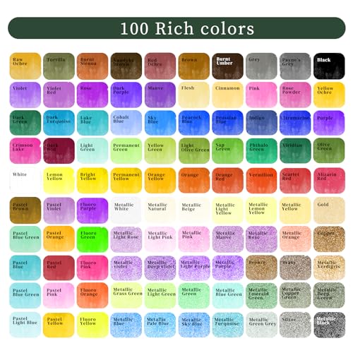 Artecho Watercolor Paint Set 100 Colors with Metallic in Portable Box, Paint Kit with Watercolor Papers and Brushes, Water Color Set for Beginners & Professionals - Image 2