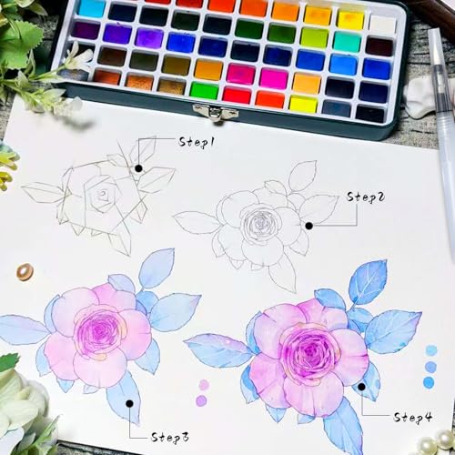 Artecho Watercolor Paint Set 100 Colors with Metallic in Portable Box, Paint Kit with Watercolor Papers and Brushes, Water Color Set for Beginners & Professionals - Image 4
