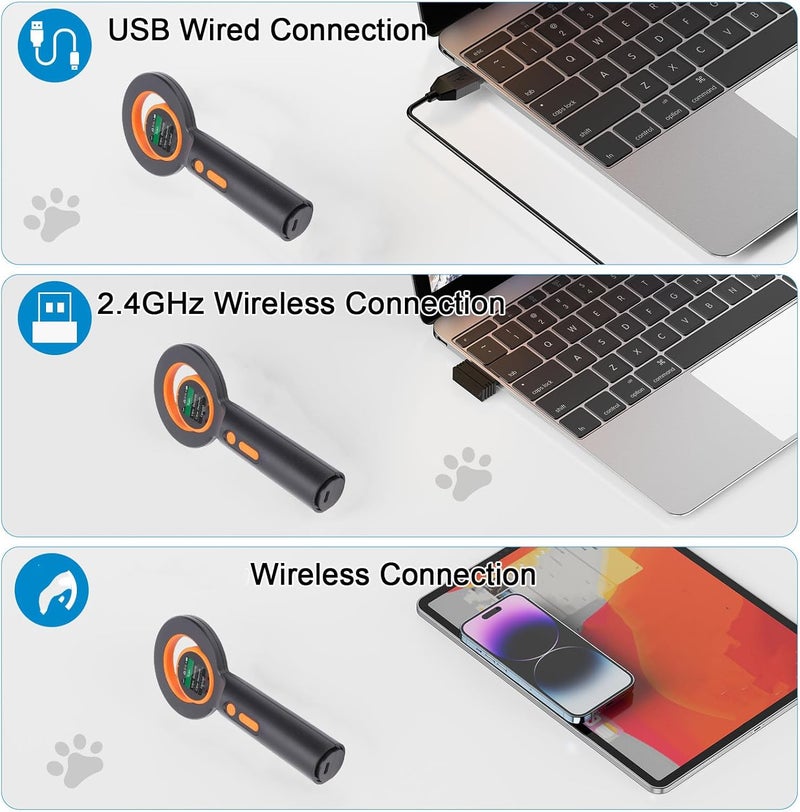 Fafeicy Pet Chip Reader, EMID FDX B ISO11784 85 Scanner with 2.4G BT USB Connectivity, for Animal Marker and Glass Digital Tag Detection up to 20cm - Image 2