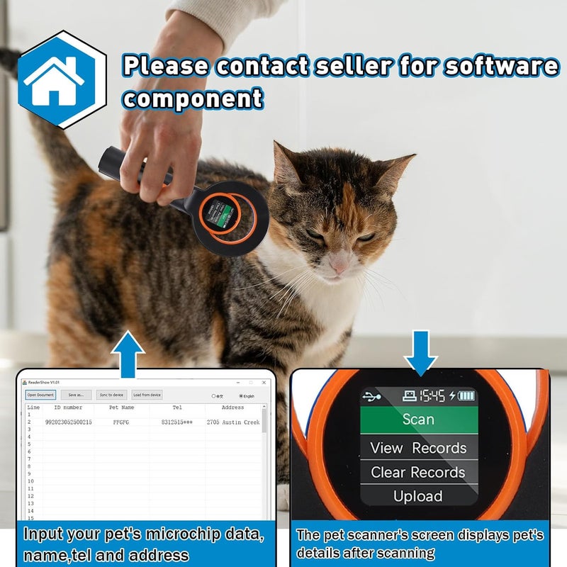 Fafeicy Pet Chip Reader, EMID FDX B ISO11784 85 Scanner with 2.4G BT USB Connectivity, for Animal Marker and Glass Digital Tag Detection up to 20cm - Image 5