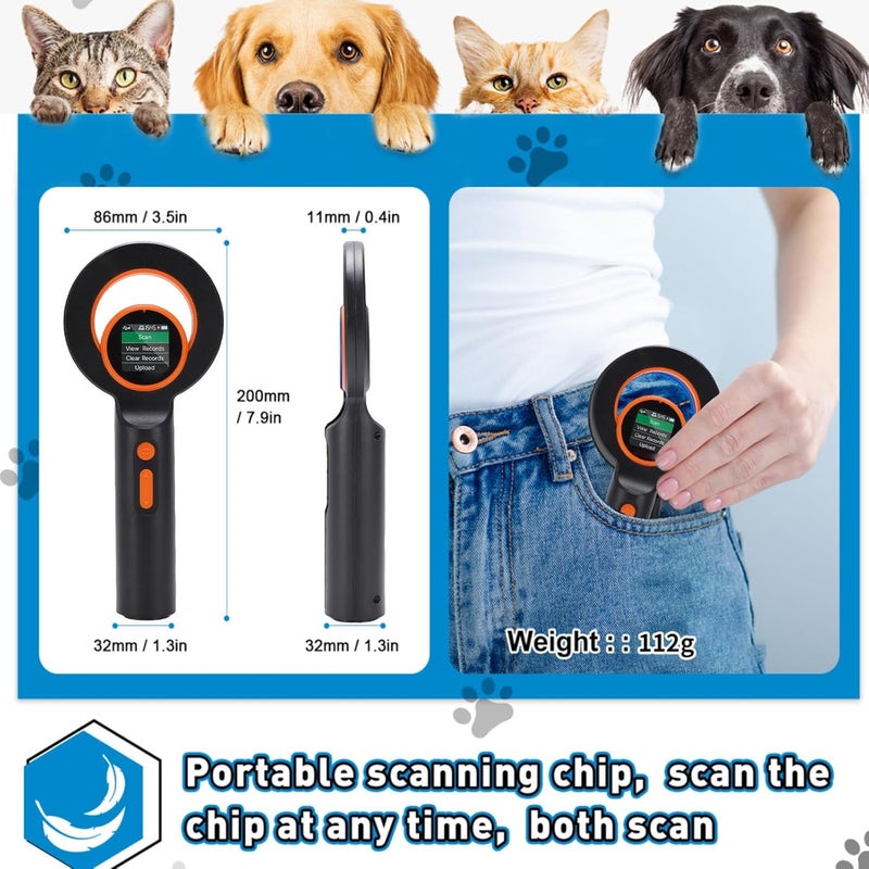 Fafeicy Pet Chip Reader, EMID FDX B ISO11784 85 Scanner with 2.4G BT USB Connectivity, for Animal Marker and Glass Digital Tag Detection up to 20cm - Image 4